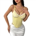 thumbnail image 3 of Corsé con Cuello en V, Tirantes Ajustables y Ribete de Encaje con Volantes para Mujer Top Corto Moldeador Amarillo L, 3 of 10