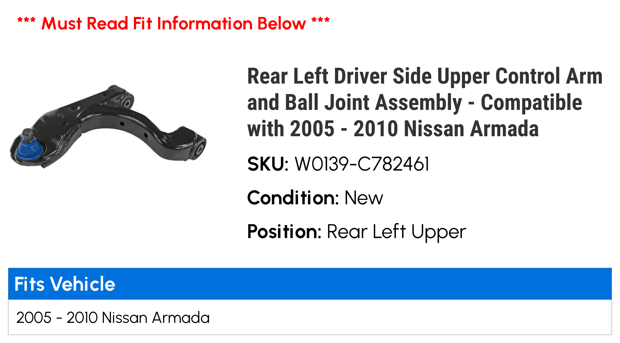 Rear Left Driver Side Upper Control Arm and Ball Joint Assembly - Compatible with 2005 - 2010 Nissan Armada 2006 2007 2008 2009