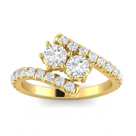 1.00 Carat TW Diamond Two Stone Ring in 10k Yellow Gold (G-H, I2-I3, 1.00ctw)