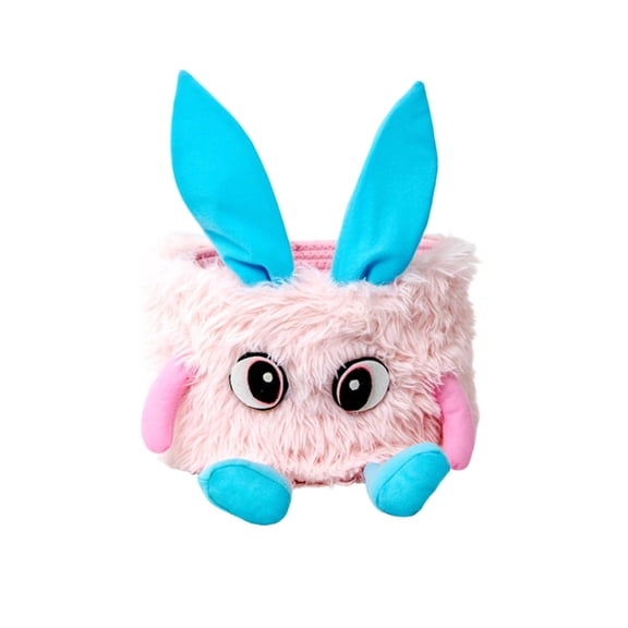 Hyknon Cute Easter Basket with Legs Ears Hands, Plush Easter Egg Hunt Bucket with Handle Durable Storage Basket for Holiday Home Party Decoration