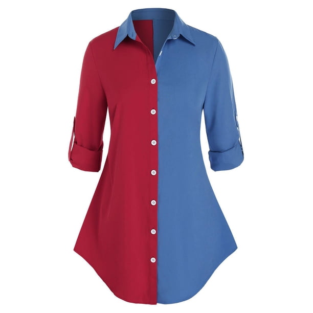 Más la camiseta de Colorblock rueda para arriba la manga Rosegal Blusas Tallas Grandes