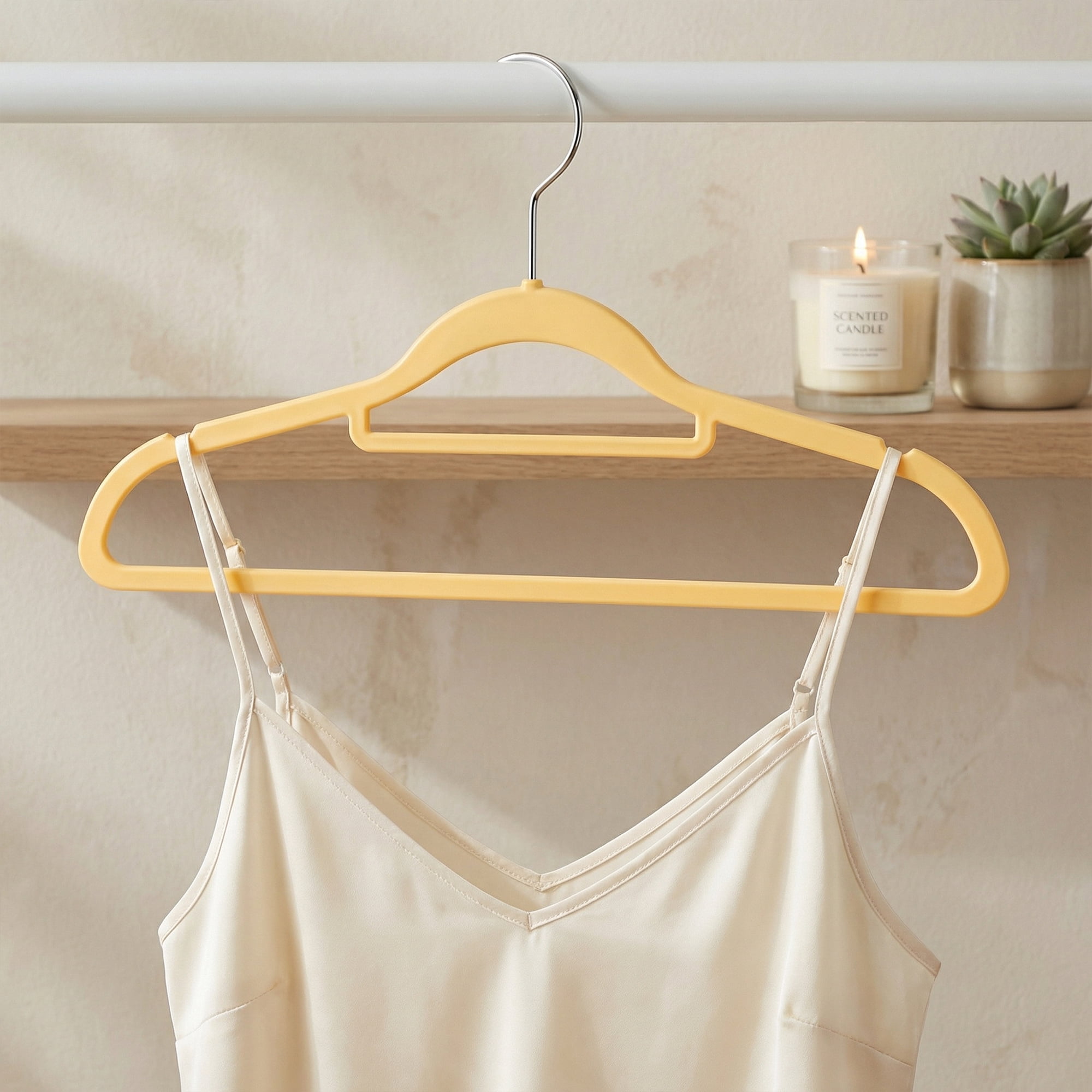 Unique Bargains 10Pcs Plastic Durable Hangers With Pinch Clips Light Yellow
