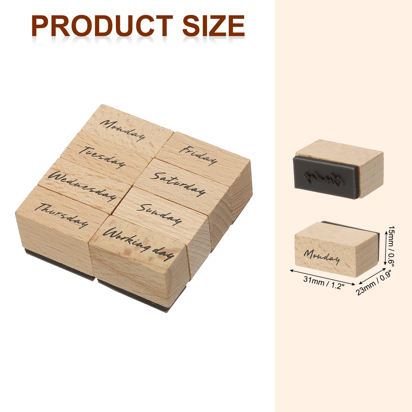 Unique Bargains Vintage Wooden Rubber Month Stamp Set for Crafting and Decoration ["Week"]