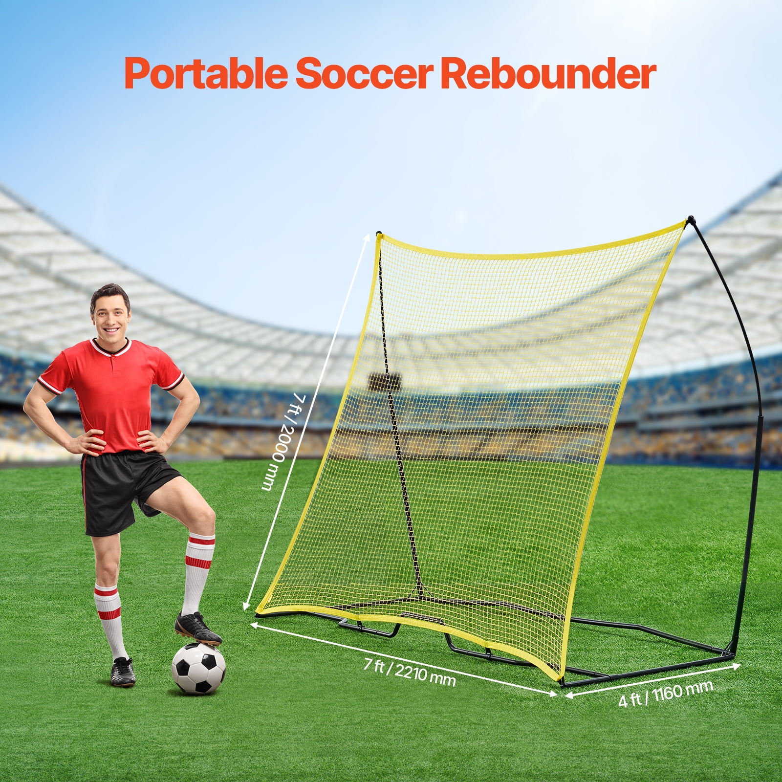 VEVOR Soccer Rebounder, Portable Soccer Trainer, 7x7FT Iron & Polyester Soccer Practice Equipment, Sports Football Rebounder Wall with Portable Bag, Perfect for Team Solo Training, Passing, Volley