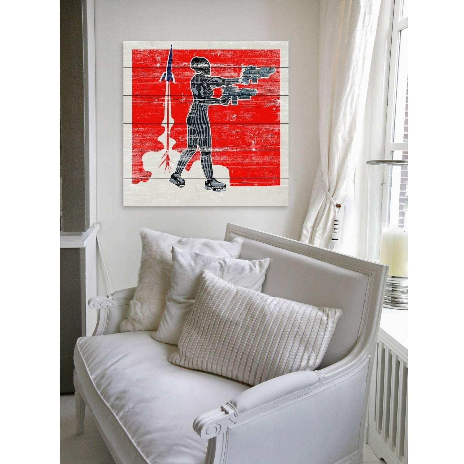 Guns Blazing Painting Print on White Wood