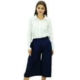thumbnail image 6 of Bimba Women's Rayon Capri Wide Leg Culottes with Back Elastic Casual Summer Pants With Belt Navy Blue - XX-Large, 6 of 9