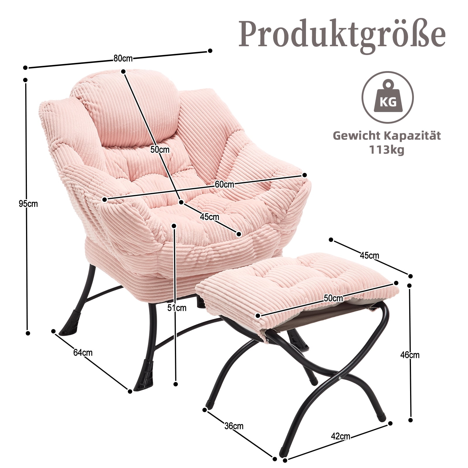 MOONMISS Accent Chair with Ottoman,with Armrests and Side Pockets、 Footrest for Living Room,Pink