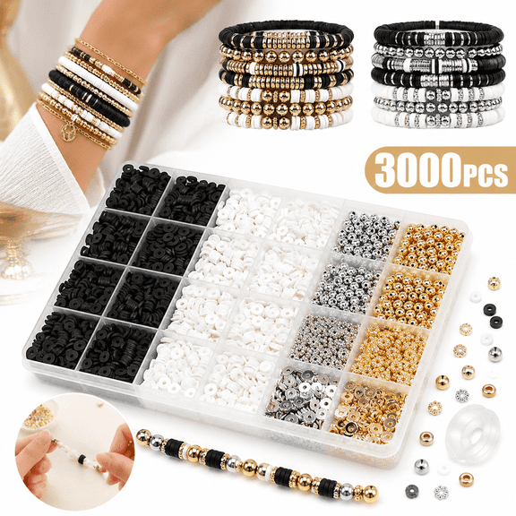 3000 Pcs Clay Beads Bracelet Making Kit Golden Charms DIY Jewelry Arts Crafts Preppy