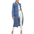 thumbnail image 4 of Women's Long Casual Maxi Length Denim Cotton Coat Oversize Button Up Jean Jacket (Medium Blue, M), 4 of 5