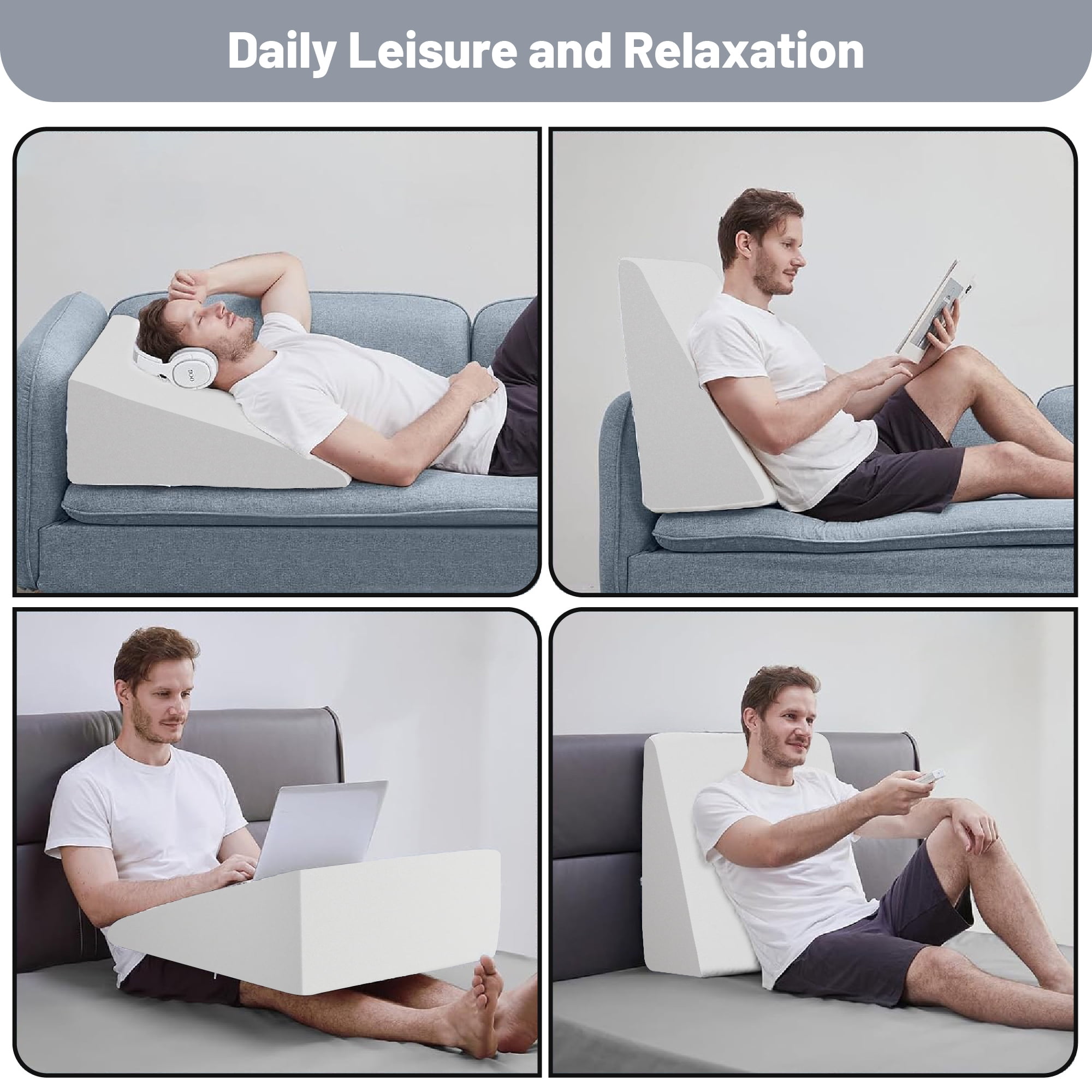 Continental Sleep, Elevated Bed Wedge Pillow for Back Support, Acid Reflux, Leg, Neck Pain, Snoring, Triangle Pillow, Incline Shape for Improved Sleep, 12”x 24”x 24”, White