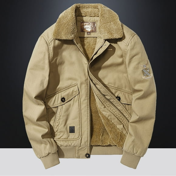 Babysbule Mens Winter Coats Clearance Men's Fleece Washed Cotton Lapel Jacket Men's Loose Work Jacket