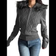 thumbnail image 1 of Suéter Cárdigan con Cremallera para Mujer, Sudadera con Capucha de Piel Sintética con Cable, Chaqueta de Larga, Conjuntos de Punto Y2K Gris M, 1 of 9