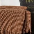 thumbnail image 4 of Knitted Throw Blanket with Tassels Bubble Textured Lightweight Throws for Couch Cover Home Decor (Caramel, 50x60), 4 of 5