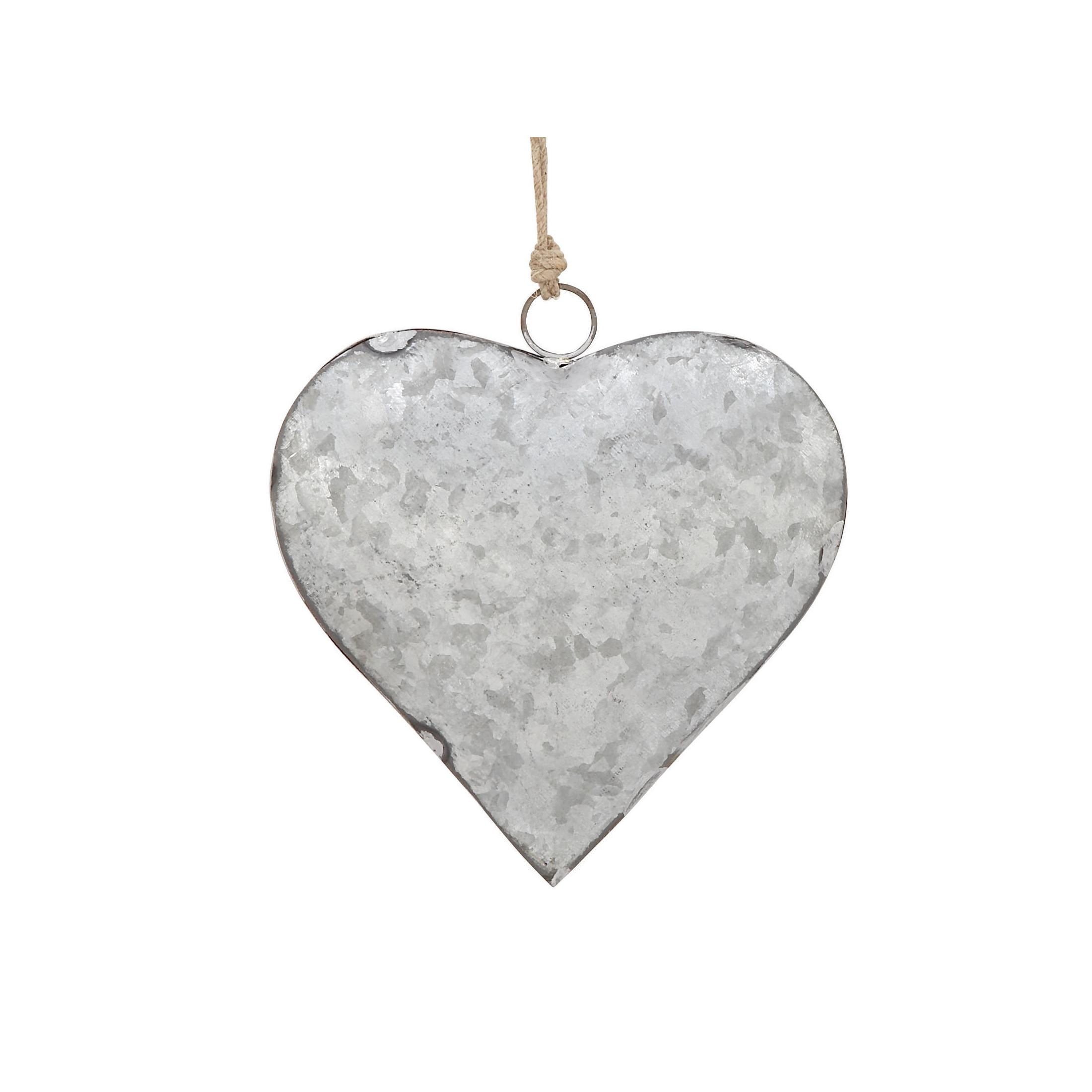 DecMode Tibetan Inspired Silver Metal Heart Decorative Bells with Jute Hanging Rope, 3 Count