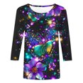 thumbnail image 5 of ZQGJB Cute Butterfly Print Shirts for Women Dressy Casual 3/4 Lenght Sleeve Round Neck Graphic T-Shitrs Top Loose Fit Comfy Tunic Tees Blouse Multicolor#03 M, 5 of 6