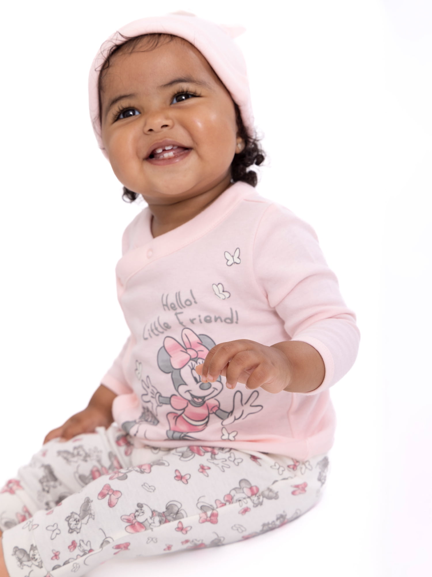 Disney Baby Wishes + Dreams Minnie Mouse Infant Baby Take Me Home Hat, Long-Sleeve Tee, and Pants Outfit Set, 3-Piece Sizes Preemie-6 Months