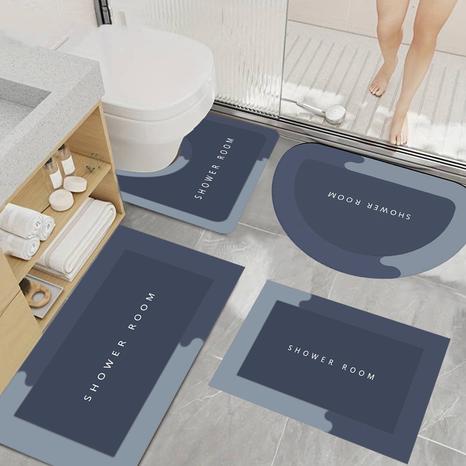 Tyidzon 4Pc Bath Mats for Bathroom, Extra Soft and Absorbent Bathroom Rugs, Non Slip Bath Mat Set with U-Shape Toilet Rugs, Carpet Runner for Bath Tub, Shower