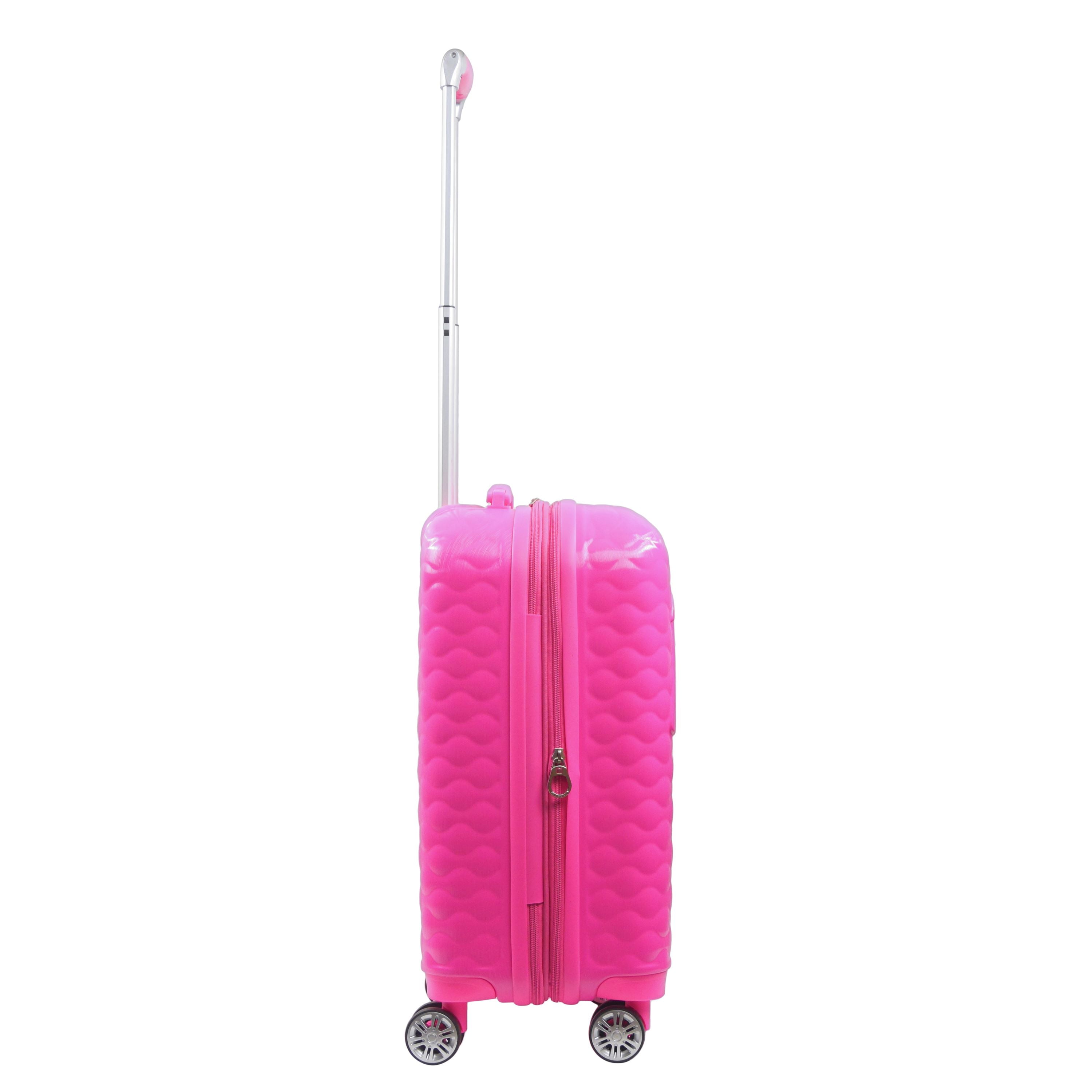 Barbie 22 Inch Carry On Rolling Luggage, Quilted Hardshell Suitcase with Spinner Wheels, Pink