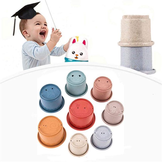 Colorful Stacking & Nesting Cups, 8-Piece Cups Fun Color Learning Toy, Great Bathing & Beach Toys for Toddlers And Children, Preschool Game