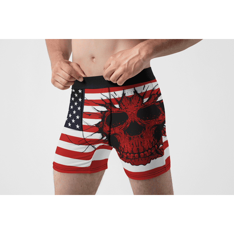 Skull Boxer Briefs for Men American Flag Novelty Underwear