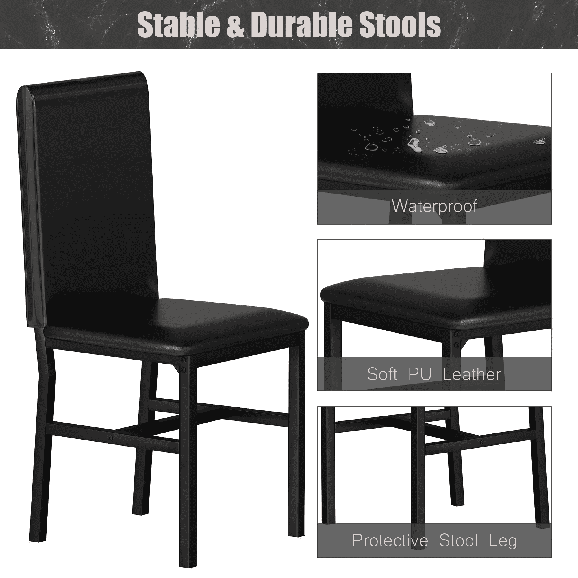 Dining Room Table Set for 4, Kitchen Table Set with 4 Upholstery Chairs, Modern Faux Marble Top Finish Dining Set for Bar, Breakfast Nook, Black