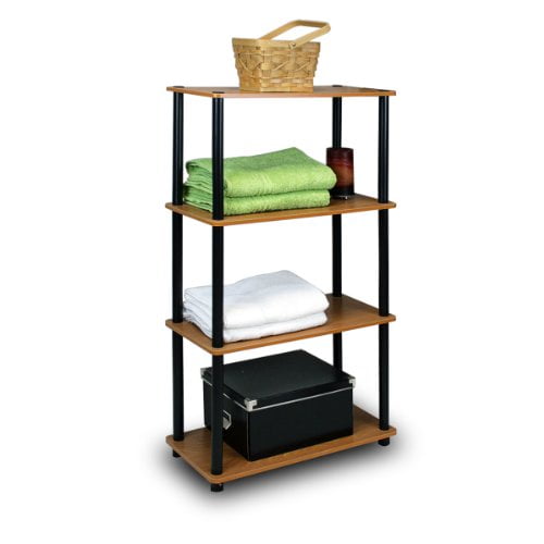 Furinno 99557LC/BK Turn-N-Tube 4-Tier Multipurpose Shelf Display Rack, Light Cherry/Black
