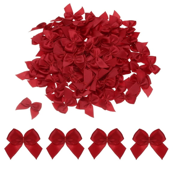 Uxcell 150Pcs Mini Ribbon Bow 1" Mini Fabric Satin Ribbon Flower Bows for Craft DIY Sewing Wedding Birthday Party Gift Wrap Bows Wine Red