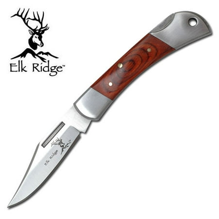 Lockback 1 Blade - FOLDING POCKET KNIFE | Elk Ridge Small Wood Silver Hunting Blade Lockback