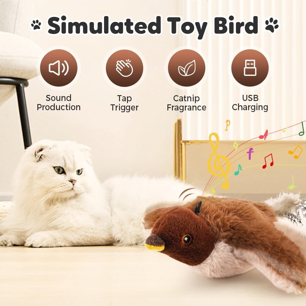 2026 New Flappy Chase Cat Toy, Interactive Chirping Bird Cat Toy with Remote Control, Chirping Bird Cat Toy Flapping Wings, Flying Interactive Simulation Electric Cat Toy