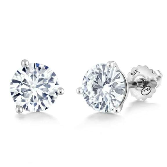 Gem Stone King 14K White Gold Moissanite Stud Earrings | 2.40 Cttw | Round 7MM | Gold Earring for Women Men