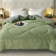 thumbnail image 2 of WOOW DEPOT Sherpa Reversible Comforter, 1 PCS Twin Full Size 70.8" x 86.6" Heavy 8.82 lbs Warm Cozy, Velvet Quilted & Sheared Craft 3D Jacquard Blanket Machine Washable, Sage Green, 2 of 9
