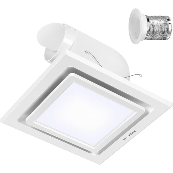 SPECSTAR Bathroom Exhaust Fan with Light, 165CFM Shower Ventilation Exhaust Fan with 6500K LED Light Combo,Ceiling Mount w/ 4" Duct Hose 2.5 Sones Square Fan, Cool White Light