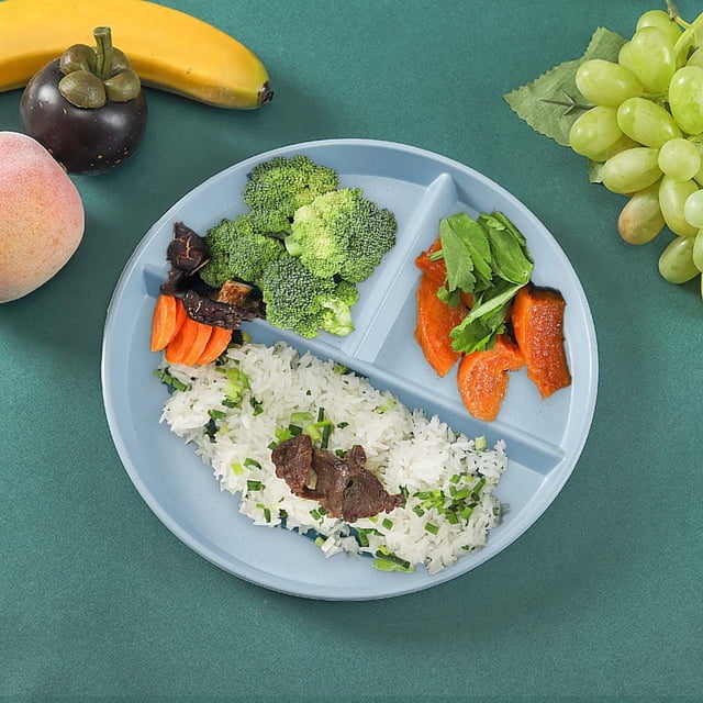 ONFD Three Grid Fat Reducing Meal Plate Wheat Straw Fall Household Plate 3 Grid Plate Special Plate Kid Plate