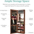 thumbnail image 4 of PRZL LED Mirror Jewelry Cabinet, Tall Lockable Wall or Door Mounted Jewelry Armoire Organizer with Mirror, 2 Drawers, Lock, Cosmetic Tray, Shelves - Walnut, 4 of 12