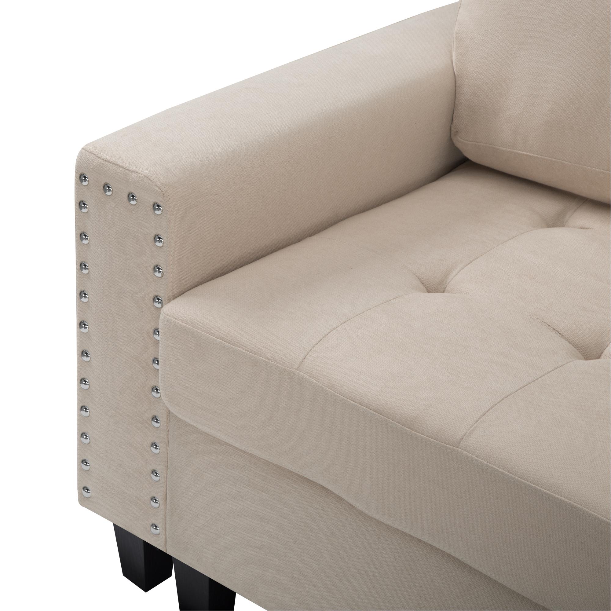 Gewnee 108" High Backrest Sectional Sofa&Couch,L-Shape Sectional Sofa Convertible Left or Right Chaise,Linen Blend，Ding Head Design,6-Seater Seating and Suitable for Living Room.(Beige)