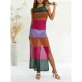 thumbnail image 4 of hirigin Women Hollow Out Knitted Dress, Multi-color Patchwork Sleeveless Slim Fit Long Skirt for Beach Wear/ Vacation, 4 of 9