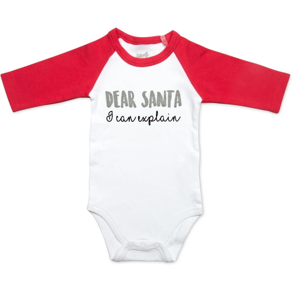 Dear Santa - 6-12 Months 3/4 Length Red Sleeve Onesie