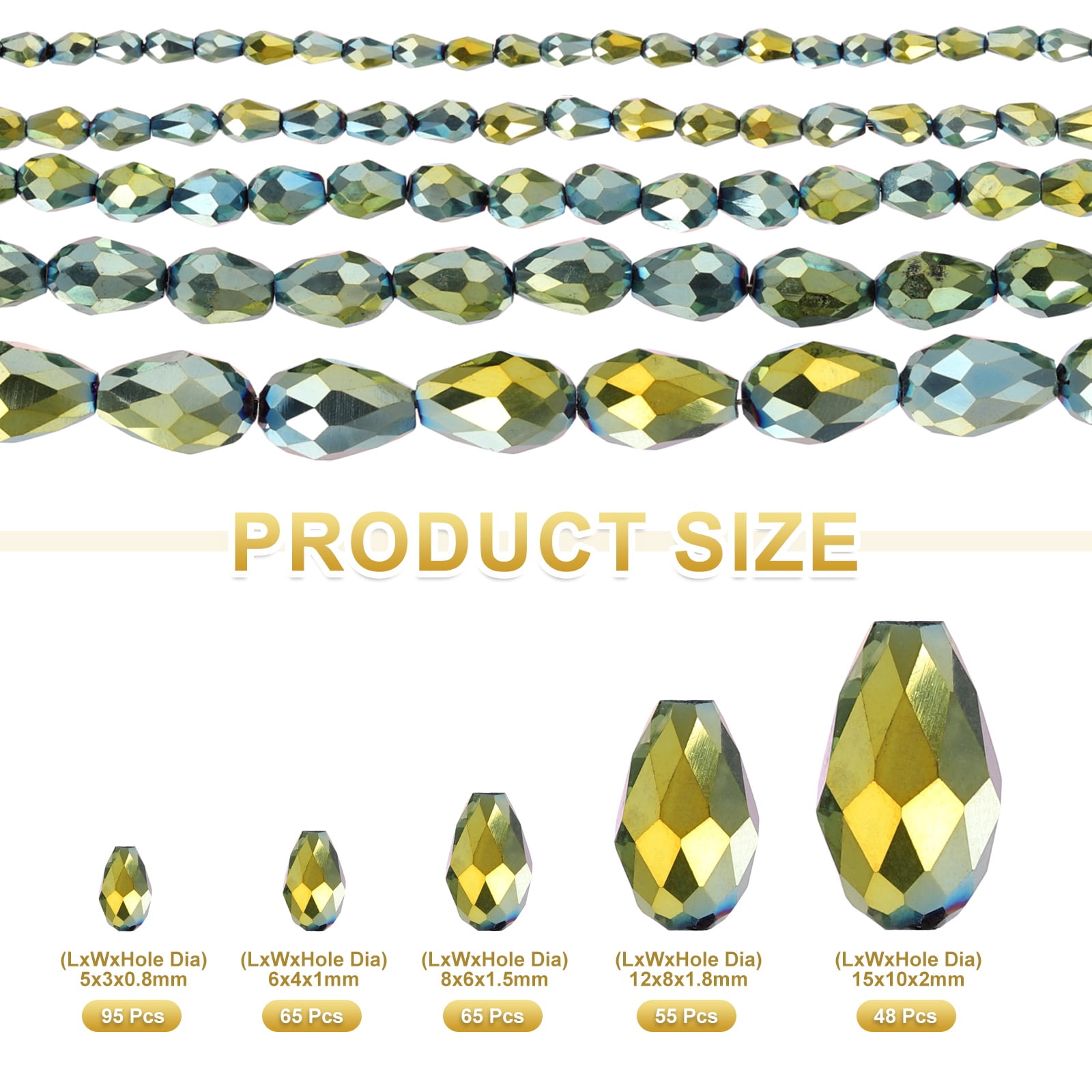 Uxcell 328 PCS Teardrop Crystal Glass Beads, 3x5mm Faceted Shape Crystal AB for Necklace Bracelet Earrings DIY Jewelry Crafts Making Supplies, Green AB
