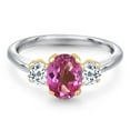 thumbnail image 3 of Gem Stone King 925 Silver and 10K Yellow Gold Pink Mystic Topaz and White Topaz Engagement Ring for Women | 1.96 Cttw | Oval 8X6MM | Gemstone November Birthstone | Size 8, 3 of 6