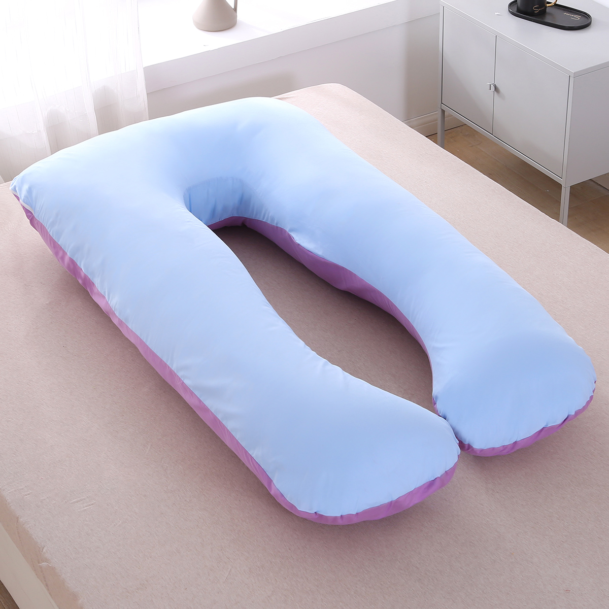 U-Shape Pregnancy Pillow 51 Inch Maternity Pillow with Washable Cover Nursing Support Cushion for Pregnant Women Side Sleeping (Blue+Purple)