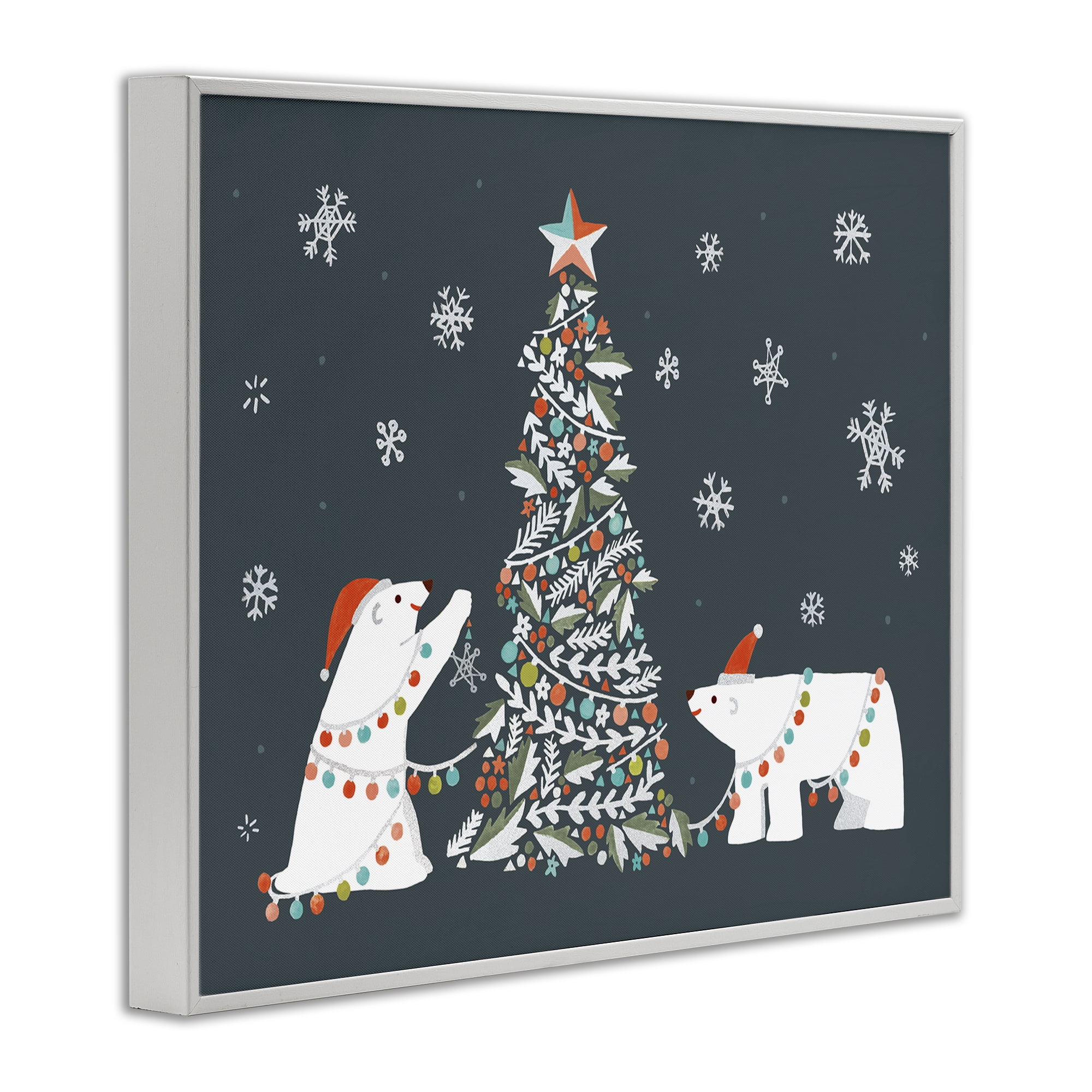 Stupell Industries Polar Bears with Christmas Tree Holiday Painting White Framed Art Prints Wall Art, 20 x 16