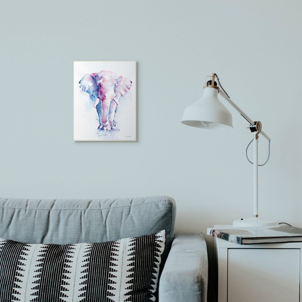 Stupell Industries Colorful Abstract Elephant Animal Blue Watercolor Painting Wall Plaque Art by Aimee Del Valle