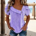 thumbnail image 6 of Otvok Womens Petal Sleeve Tops Summer Trendy T-Shirt Stripe Casual Loose Square Neck Button Blouse Tees, 6 of 6