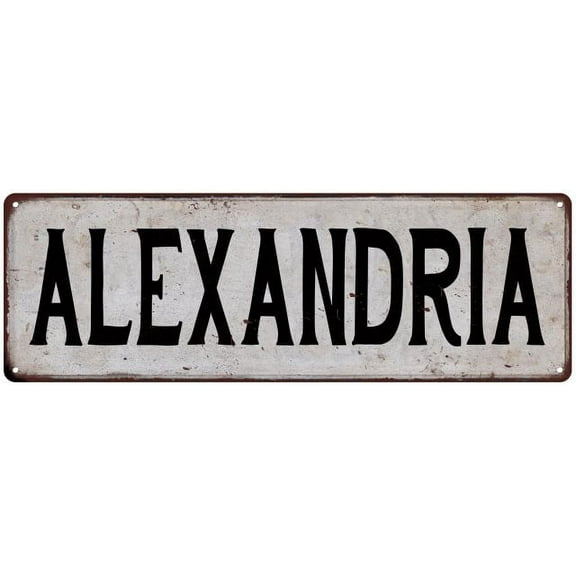 ALEXANDRIA Vintage Look Rustic Metal City State Sign 8 x 24 Matte Finish Metal 108240041270