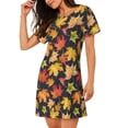 thumbnail image 2 of Balery Colorful Maple Leaves Camisón de manga corta con cuello redondo para mujer, cómodo y elegante., 2 of 6