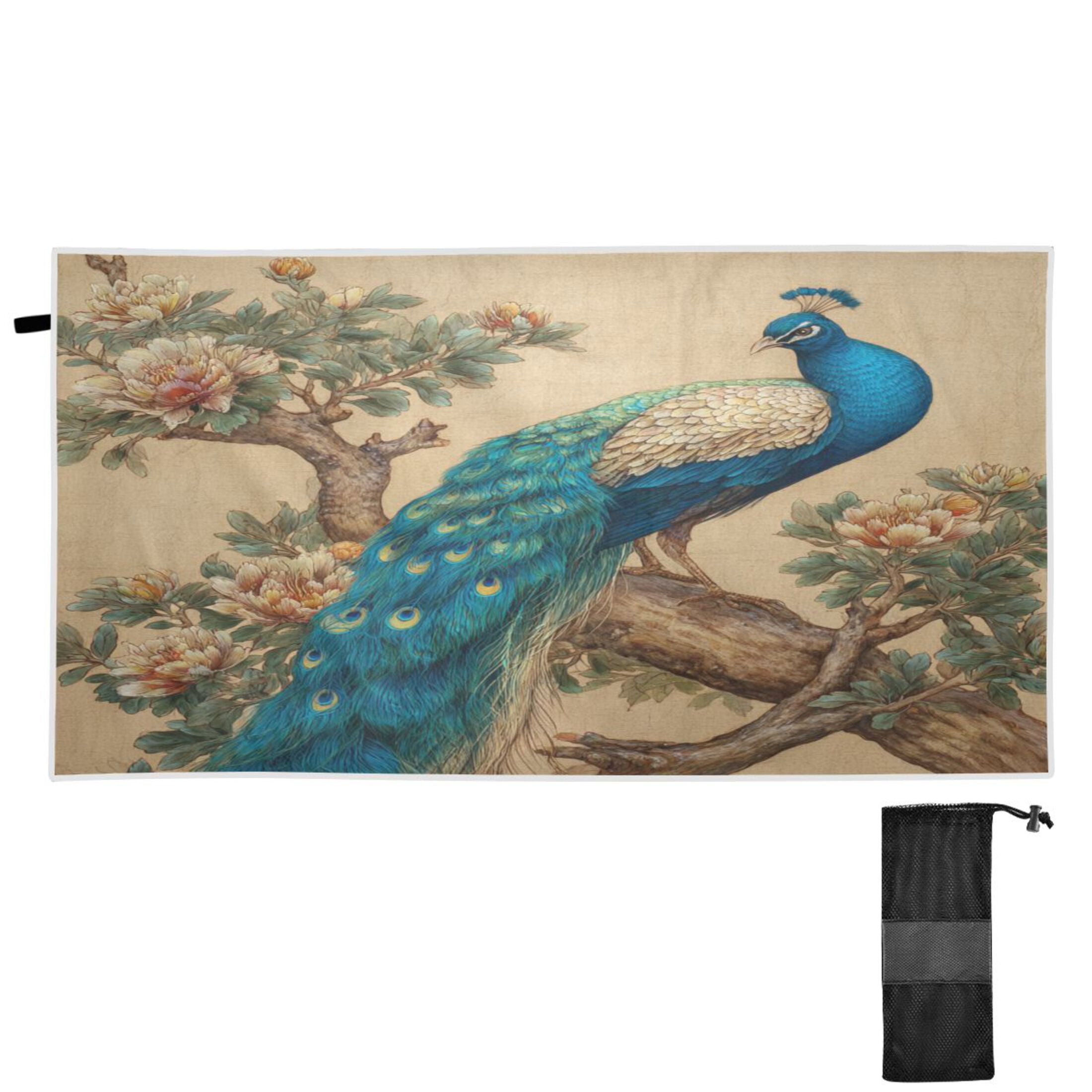 Qxltty Elegent Peacock Beach Towel Sand Free Bath Towel Absorbent Quick Dry Soft Lightweight Blanket for Travel Gym Camping 71x31in