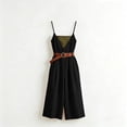 thumbnail image 6 of Women's Vacation Capri Jumpsuits Spaghetti Strap Wide Leg Linen Rompers Deep V Neck Sleeveless Cropped Jumper Black, L, 6 of 7