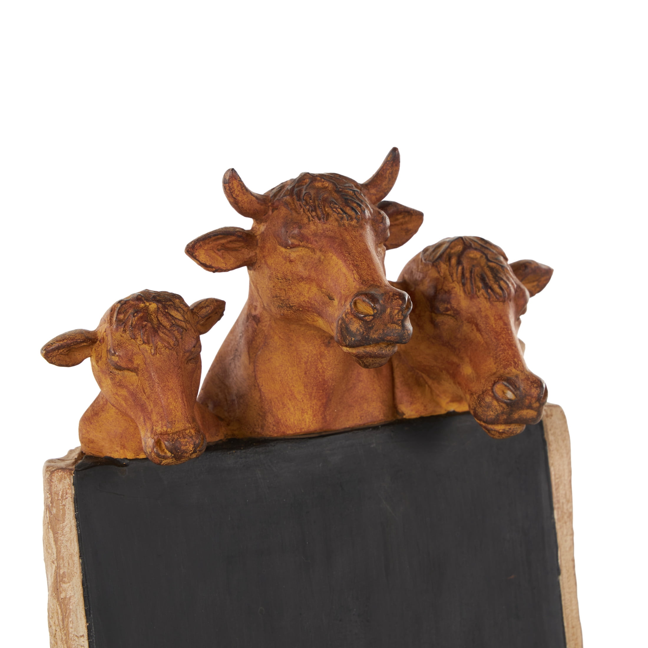 DecMode Cow Chalkboard Polystone Decorative Sign with Brown Tree Trunk Frame, 1-Piece