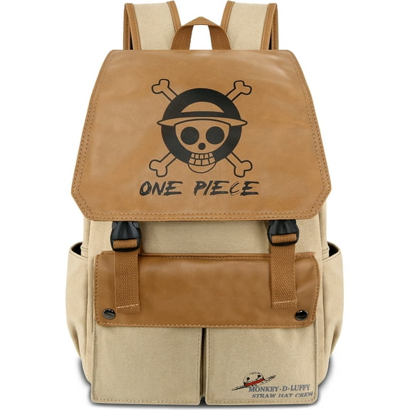 Roffatide Anime Backpack Canvas Schoolbag Laptop Backpack Printed Flap Rucksack Daypack Khaki