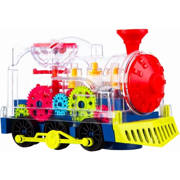 Transparent Electric Gear Train Toy with Flashing Lights and Music, Battery Operated Bump & Go Action Train Toys for 3 4 5 6 Year Old Boys Toddlers